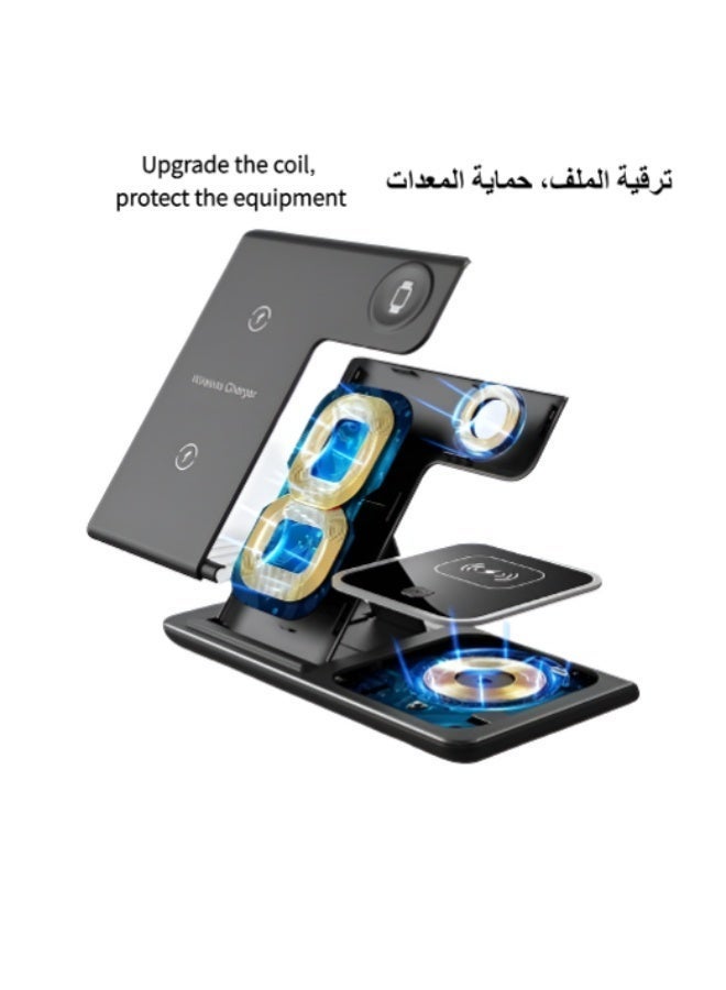 شاحن لاسلكي ثلاثي الوظائف:متوافق مع الهواتف الذكية والساعات الذكية وسماعات الأذن اللاسلكية التي تدعم تقنية الشحن اللاسلكي. مزود بشحن سريع مغناطيسي ويعمل كحامل على المكتب - Image 2